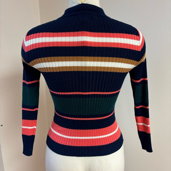 Y2K Women’s multi-color striped mock neck long sleeve ribbed top size M - Picture 5 of 7